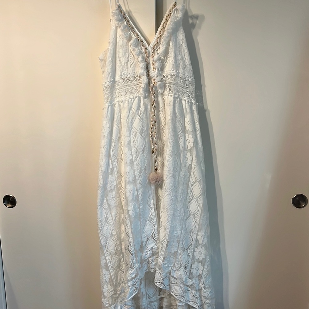 White Boho style lace overlay beachhead dress